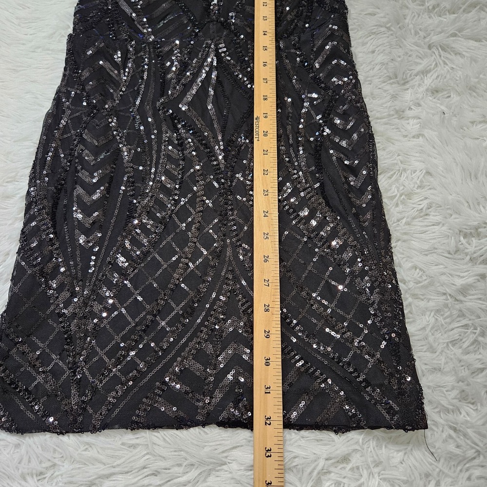Lulus Women's Sz S Black Sequin Sleeveless Plunge Neck Sexy Mini Dress Clubwear - Picture 7 of 10